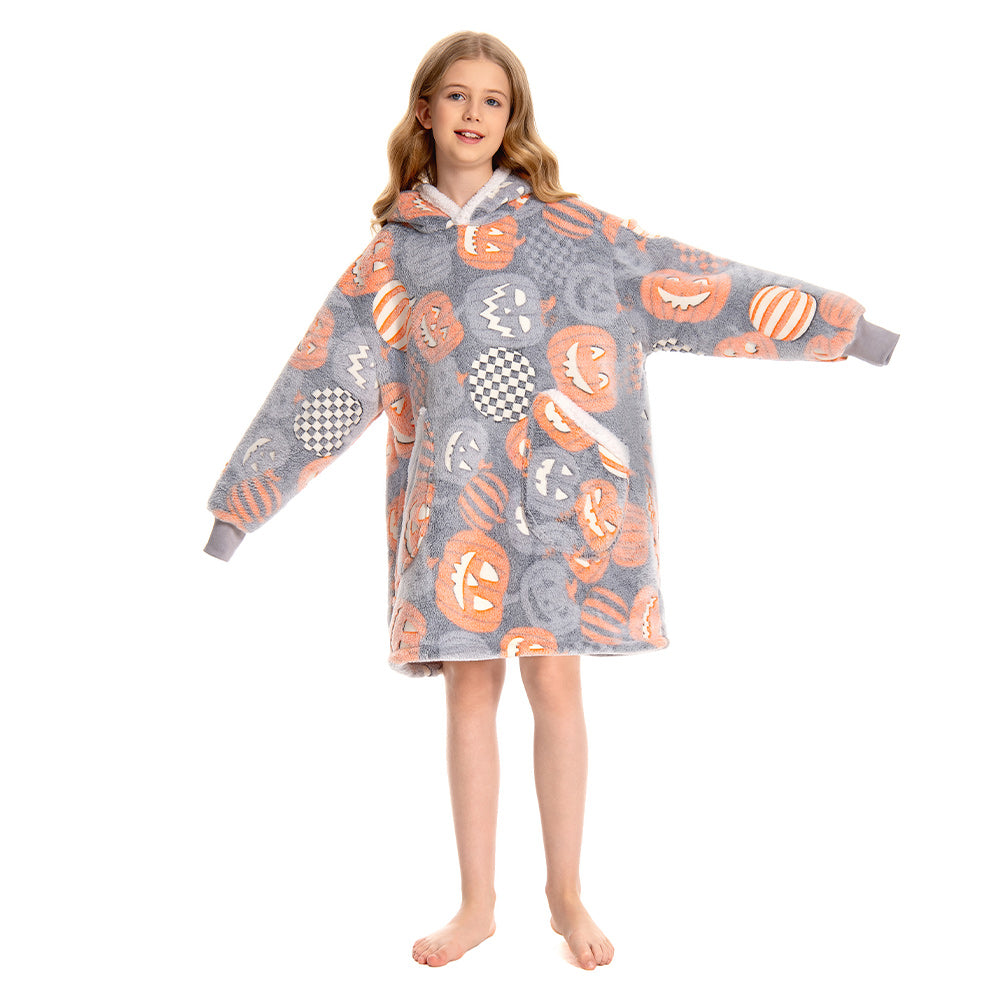 OLAOLA Unisex Adult Kids Plush Pumpkin Wearable Blanket Hoodie Warm Home One-Piece Sleepwear