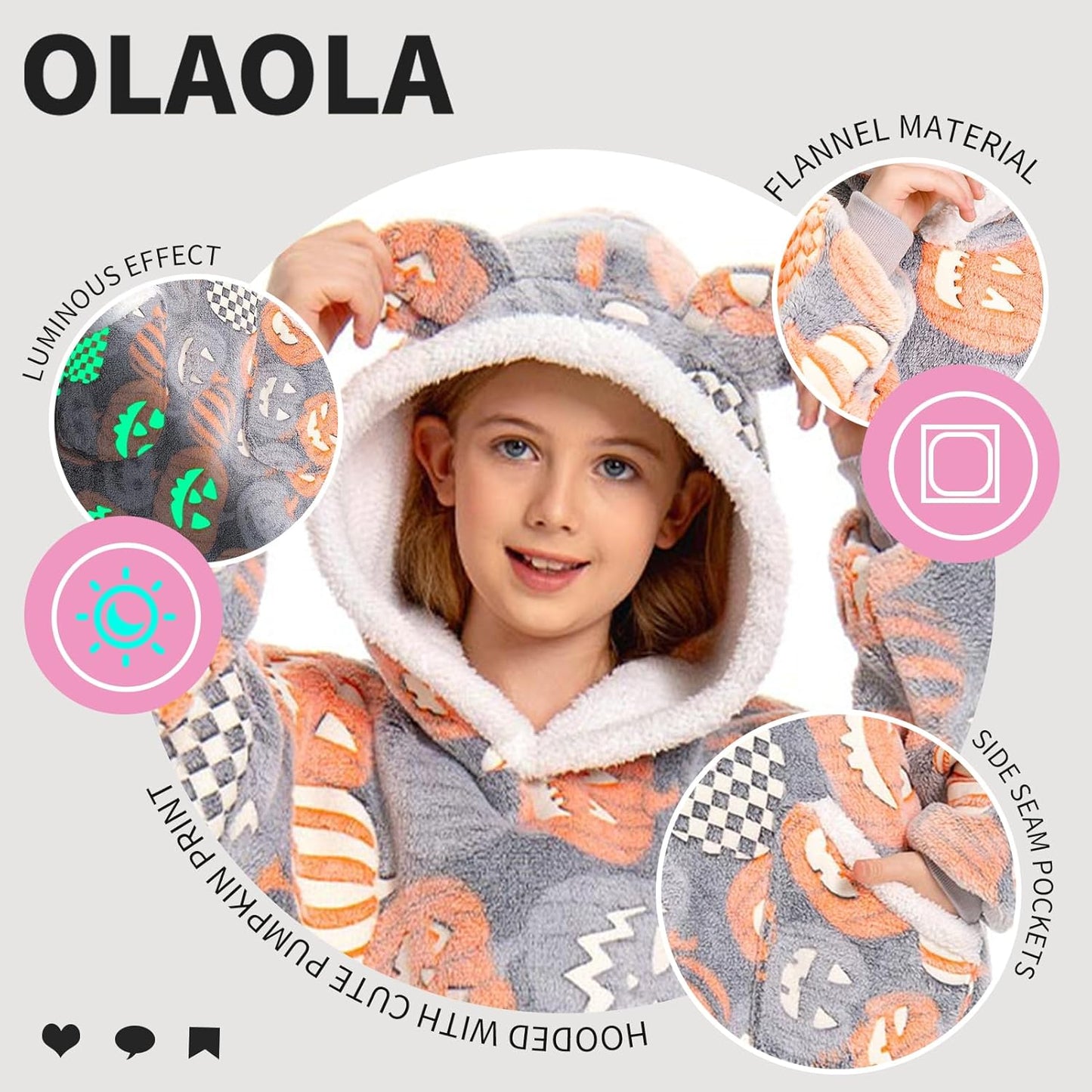OLAOLA Unisex Adult Kids Plush Pumpkin Wearable Blanket Hoodie Warm Home One-Piece Sleepwear