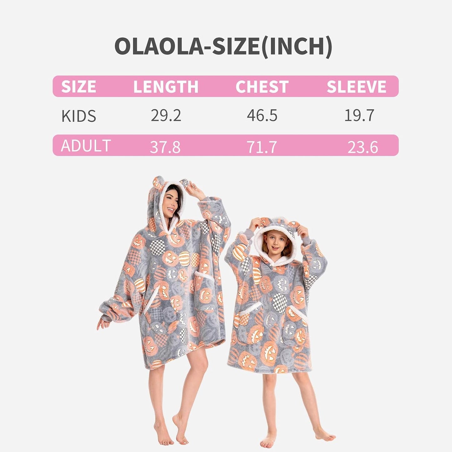 OLAOLA Unisex Adult Kids Plush Pumpkin Wearable Blanket Hoodie Warm Home One-Piece Sleepwear