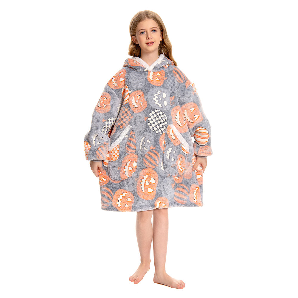 OLAOLA Unisex Adult Kids Plush Pumpkin Wearable Blanket Hoodie Warm Home One-Piece Sleepwear