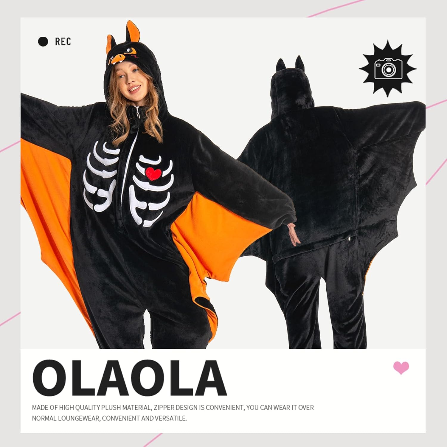 OLAOLA Unisex Adult Plush Bat Animals Onesie Pajamas Warm Home One-Piece Sleepwear