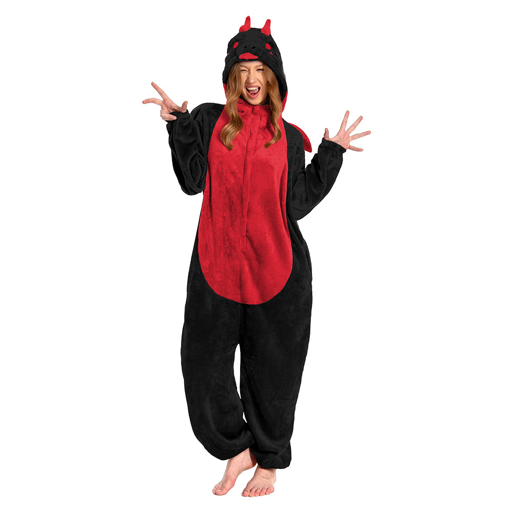 OLAOLA Unisex Adult Plush Black Dragon Animals Onesie Pajamas Warm Home One-Piece Sleepwear