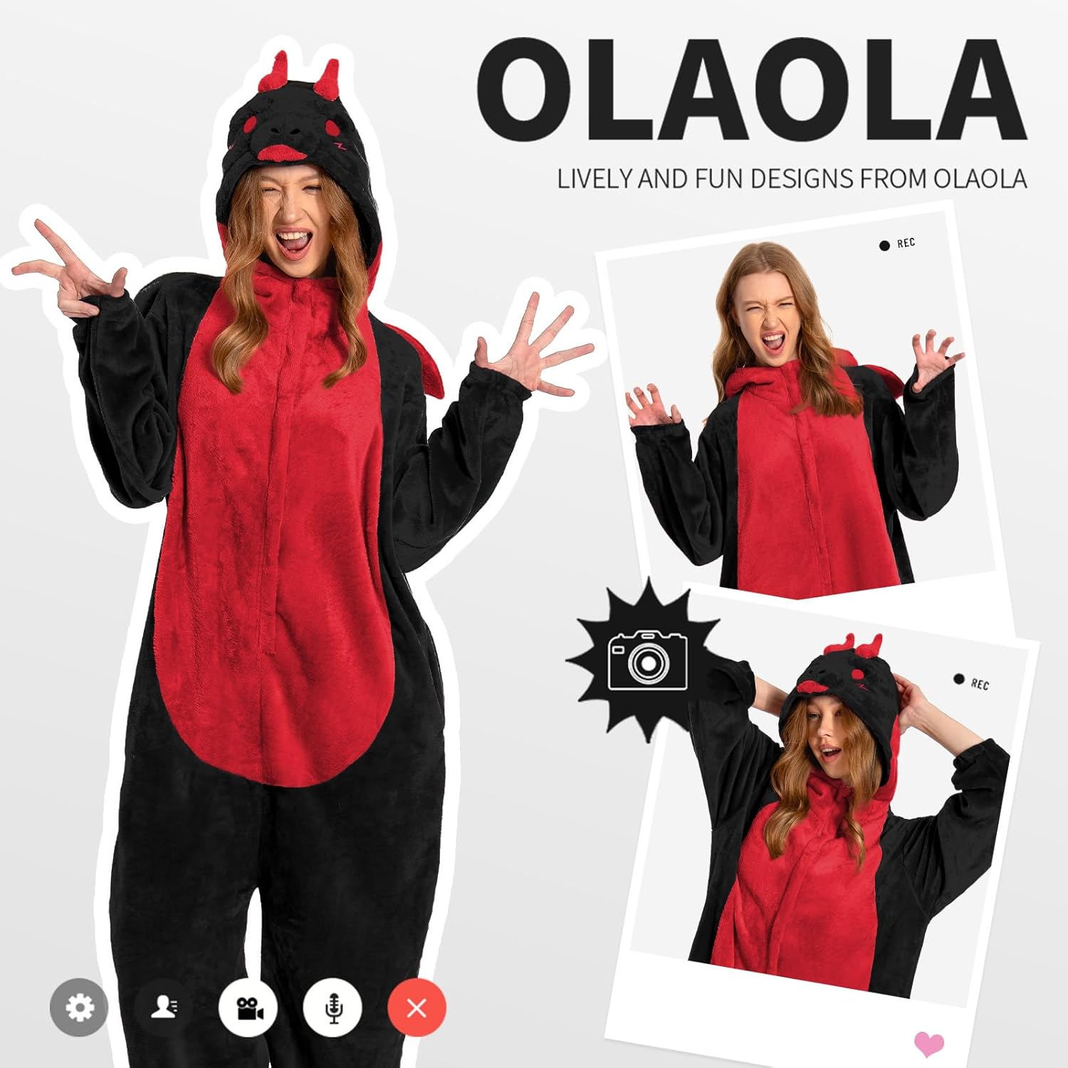OLAOLA Unisex Adult Plush Black Dragon Animals Onesie Pajamas Warm Home One-Piece Sleepwear