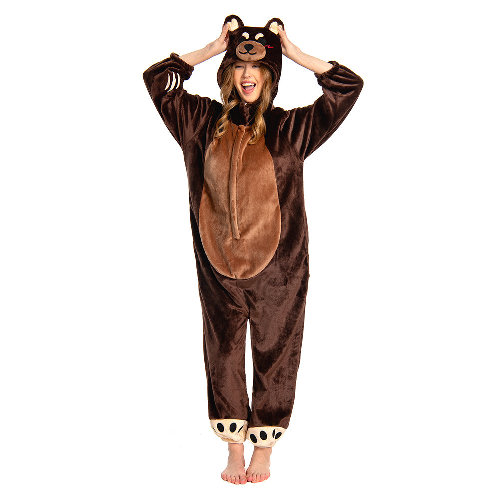 OLAOLA Unisex Adult Plush Brown Bear Animals Onesie Pajamas Warm Home One-Piece Sleepwear