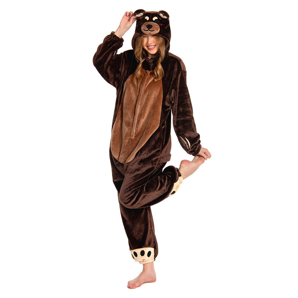 OLAOLA Unisex Adult Plush Brown Bear Animals Onesie Pajamas Warm Home One-Piece Sleepwear