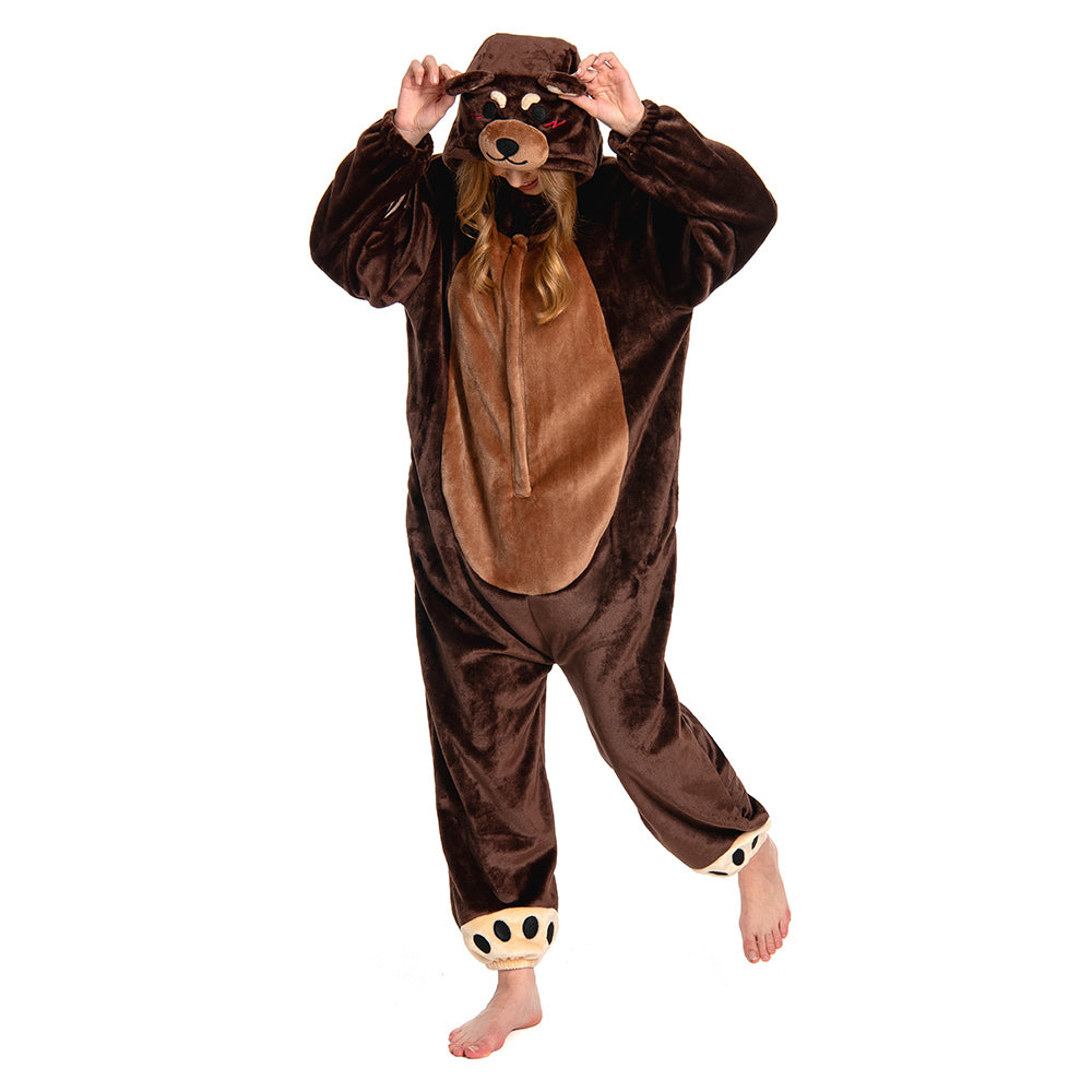 OLAOLA Unisex Adult Plush Brown Bear Animals Onesie Pajamas Warm Home One-Piece Sleepwear