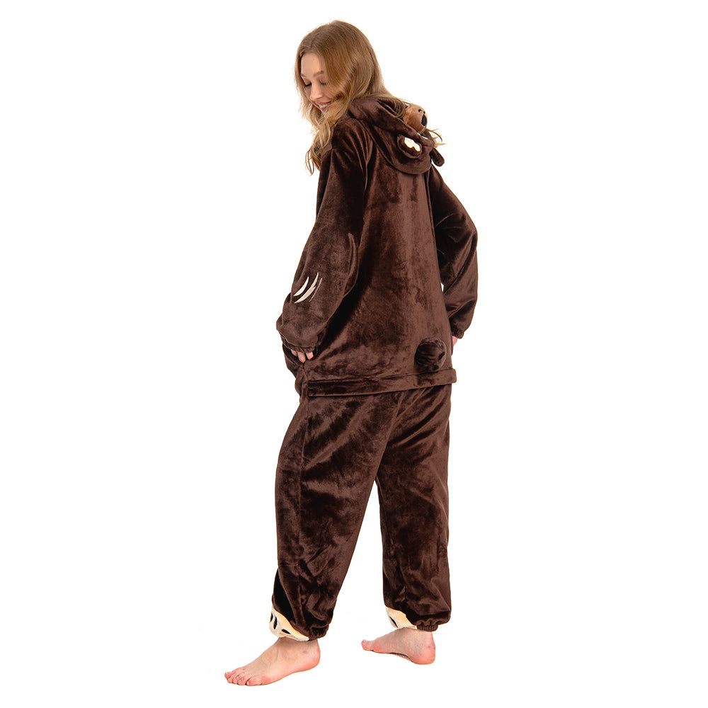 OLAOLA Unisex Adult Plush Brown Bear Animals Onesie Pajamas Warm Home One-Piece Sleepwear
