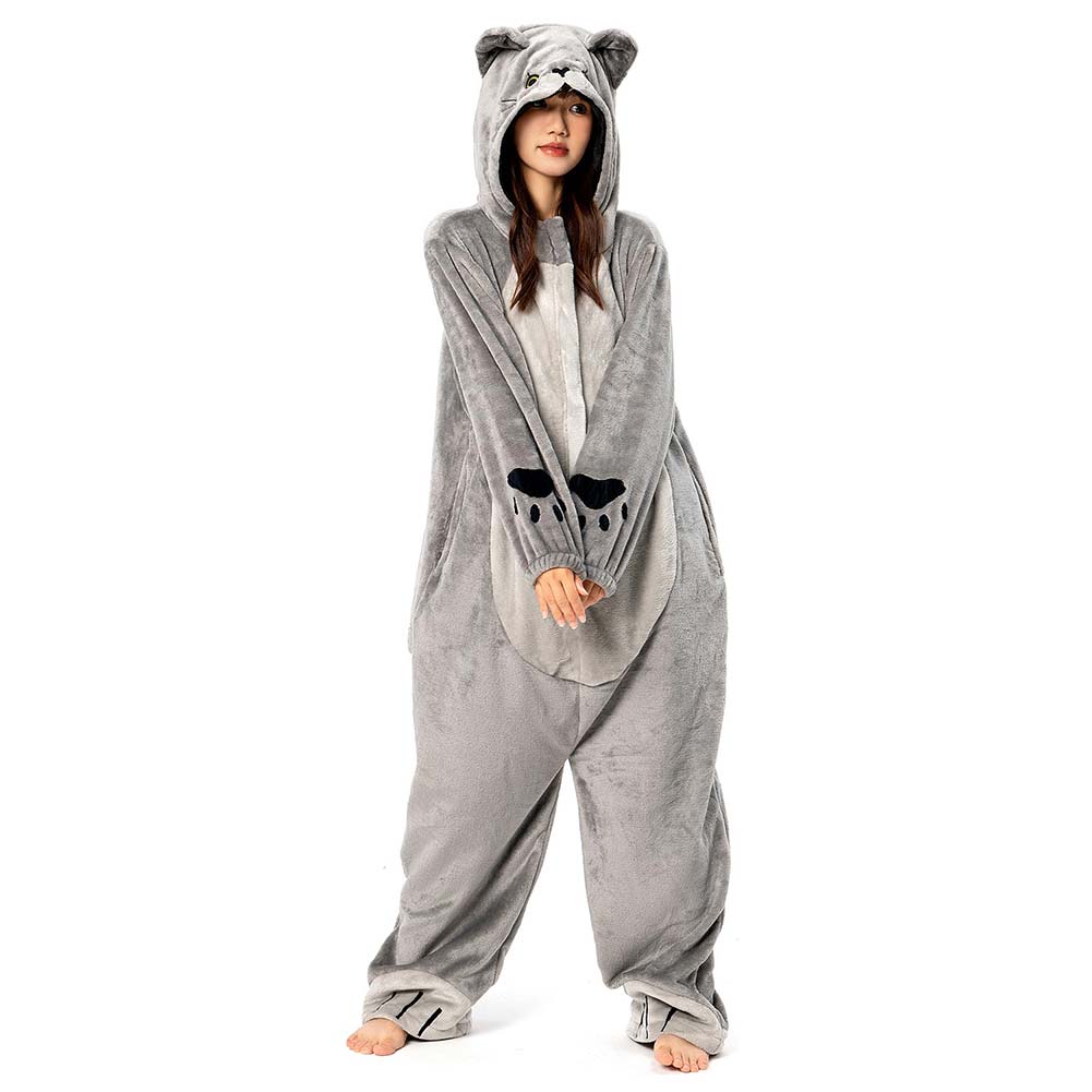 OLAOLA Unisex Adult Plush Cat Animals Onesie Pajamas Warm Home One-Piece Sleepwear