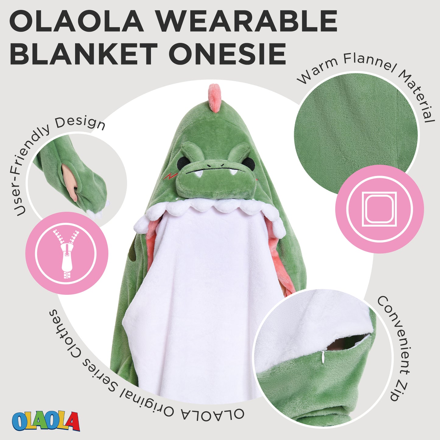 OLAOLA Unisex Adult Plush Dinosaur Blanket Animals Onesie Pajamas Wearable Warm Home One-Piece Sleepwear