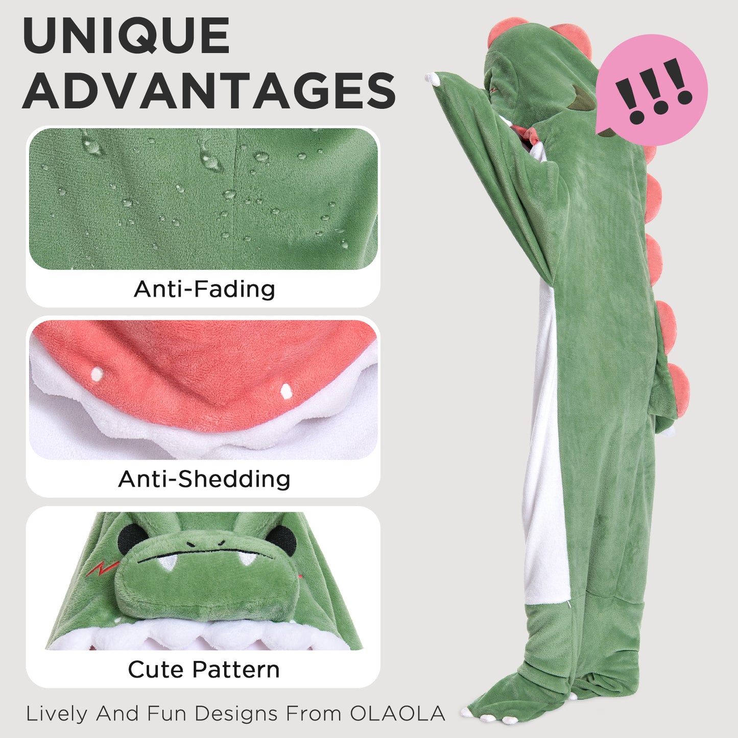 OLAOLA Unisex Adult Plush Dinosaur Blanket Animals Onesie Pajamas Wearable Warm Home One-Piece Sleepwear
