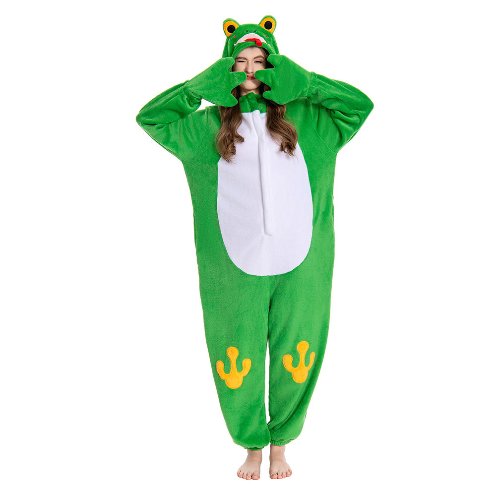 OLAOLA Unisex Adult Plush Frog Animals Onesie Pajamas Warm Home One-Piece Sleepwear