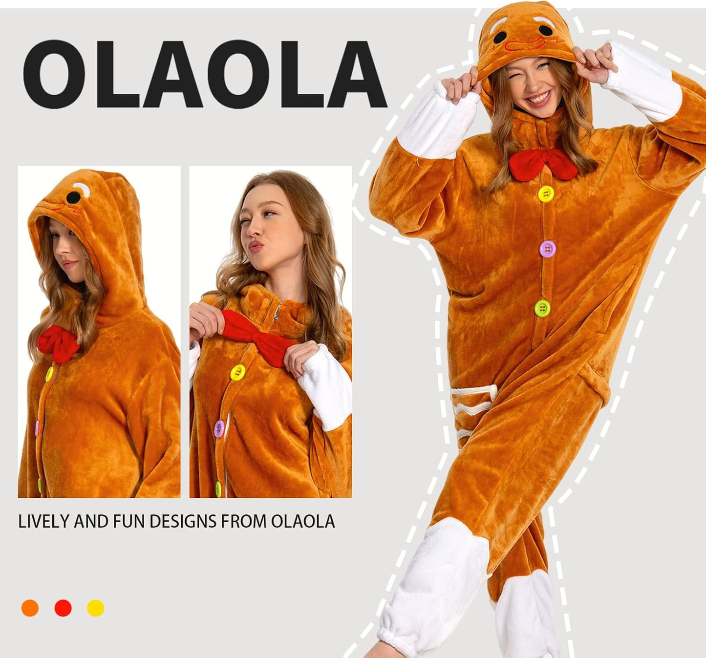 OLAOLA Unisex Adult Plush Gingerbread Onesie Christmas Pajamas Warm Home One-Piece Sleepwear
