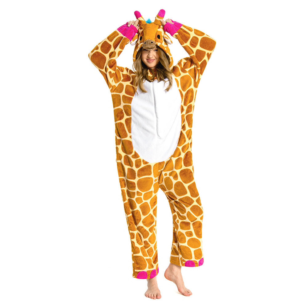OLAOLA Unisex Adult Plush Giraffe Animals Onesie Pajamas Warm Home One-Piece Sleepwear