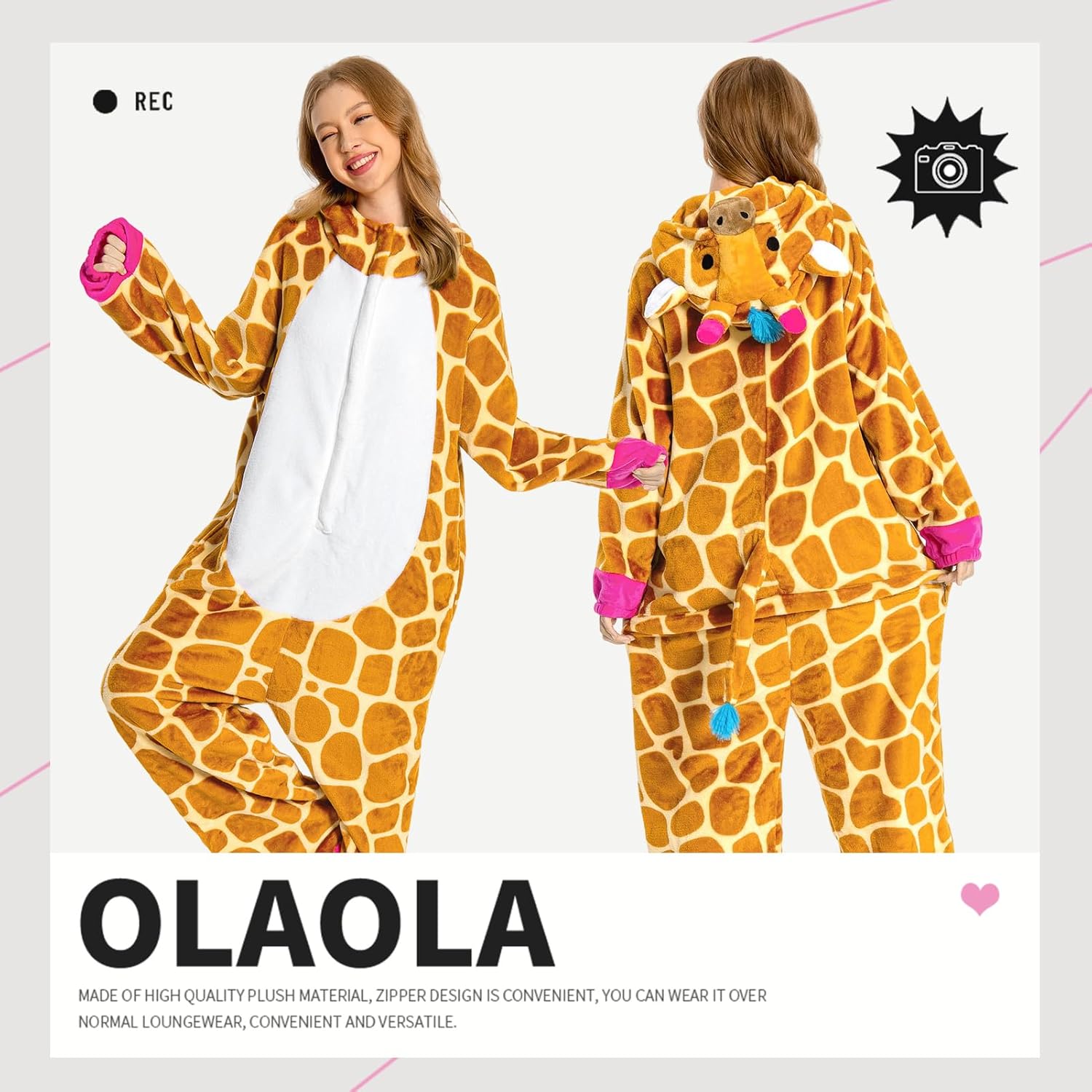 OLAOLA Unisex Adult Plush Giraffe Animals Onesie Pajamas Warm Home One-Piece Sleepwear