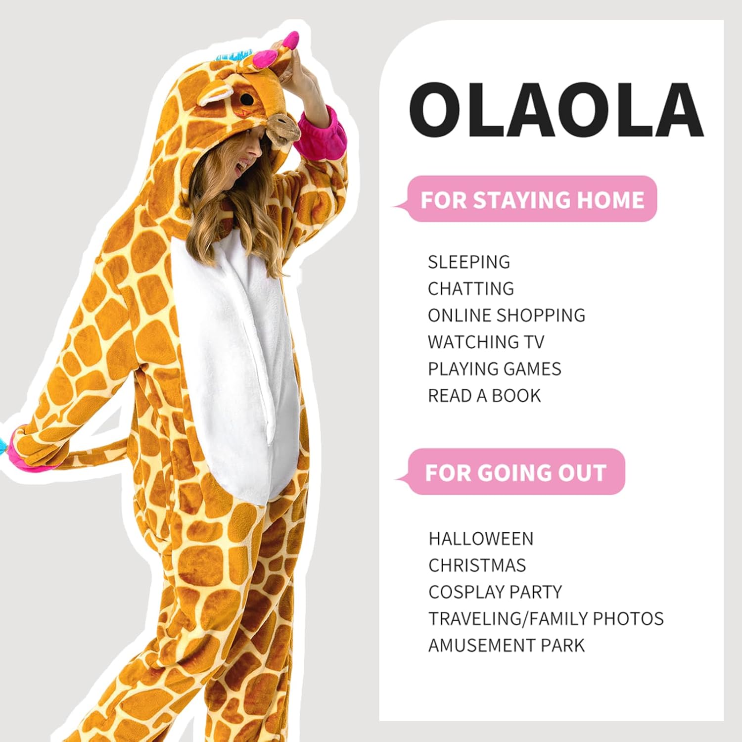 OLAOLA Unisex Adult Plush Giraffe Animals Onesie Pajamas Warm Home One-Piece Sleepwear