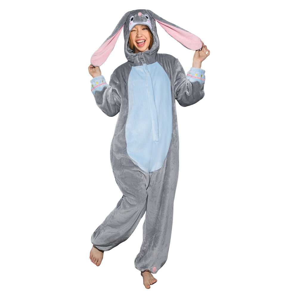 OLAOLA Unisex Adult Plush Gray Bunny Animals Onesie Pajamas Warm Home One-Piece Sleepwear