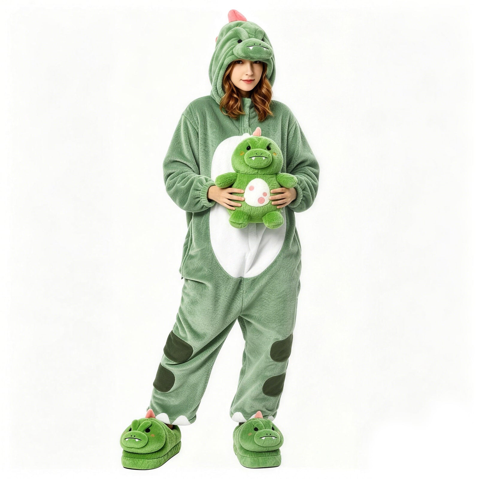 OLAOLA Unisex Adult Plush Green Dinosaur Animals Onesie Pajamas Warm Home One-Piece Sleepwear