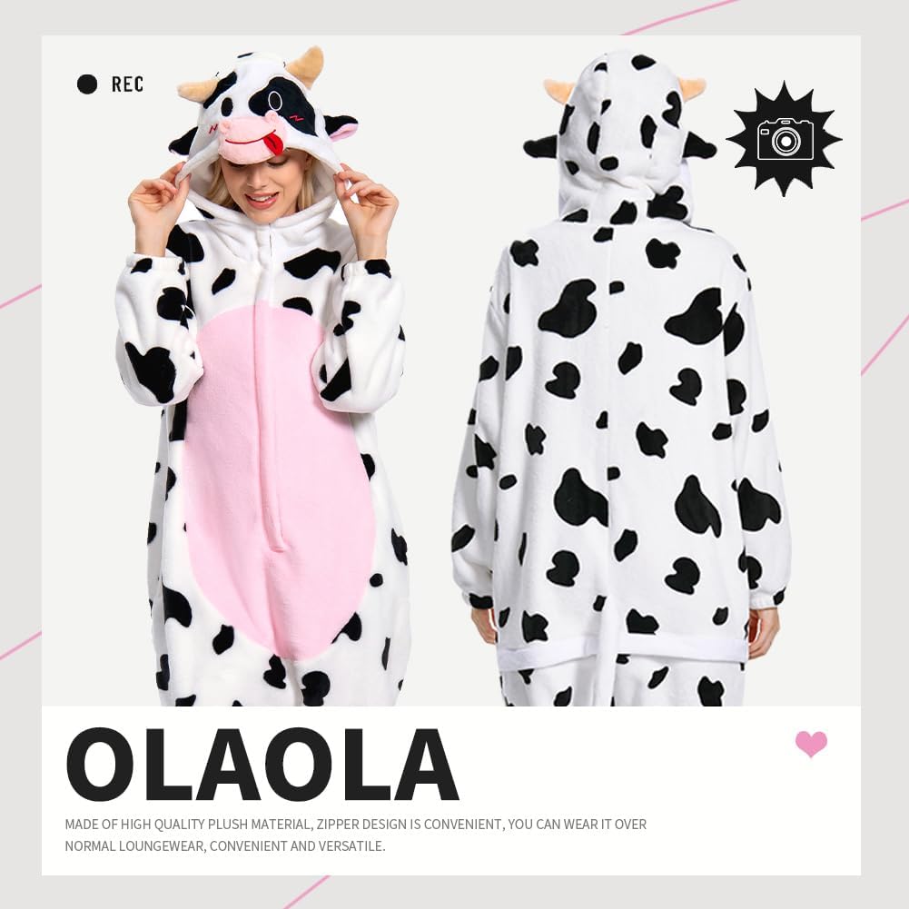 OLAOLA Unisex Adult Plush Pink Cow Animals Onesie Pajamas Warm Home One-Piece Sleepwear