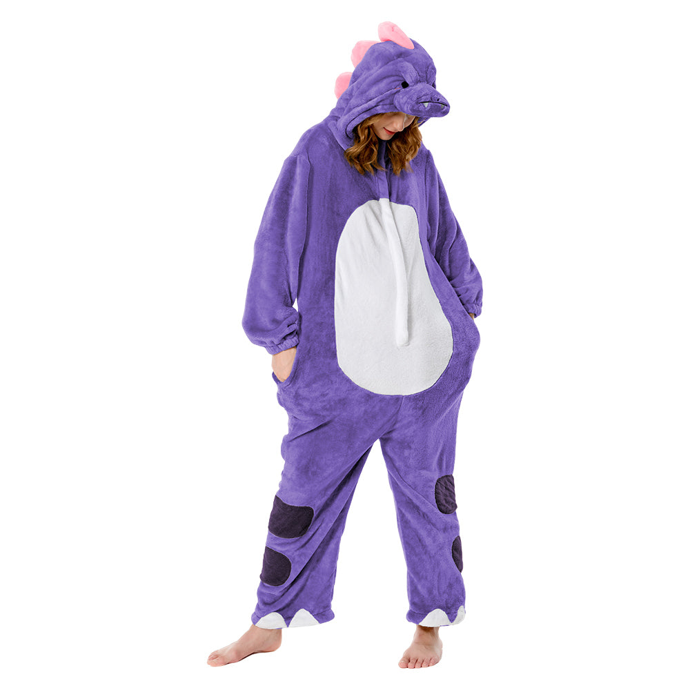 OLAOLA Unisex Adult Plush Purple Dinosaur Animals Onesie Pajamas Warm Home One-Piece Sleepwear