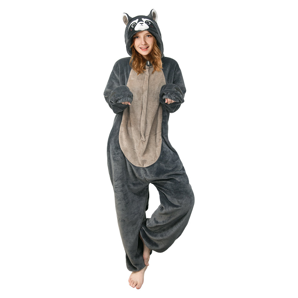 OLAOLA Unisex Adult Plush Raccoon Animals Onesie Pajamas Warm Home One-Piece Sleepwear