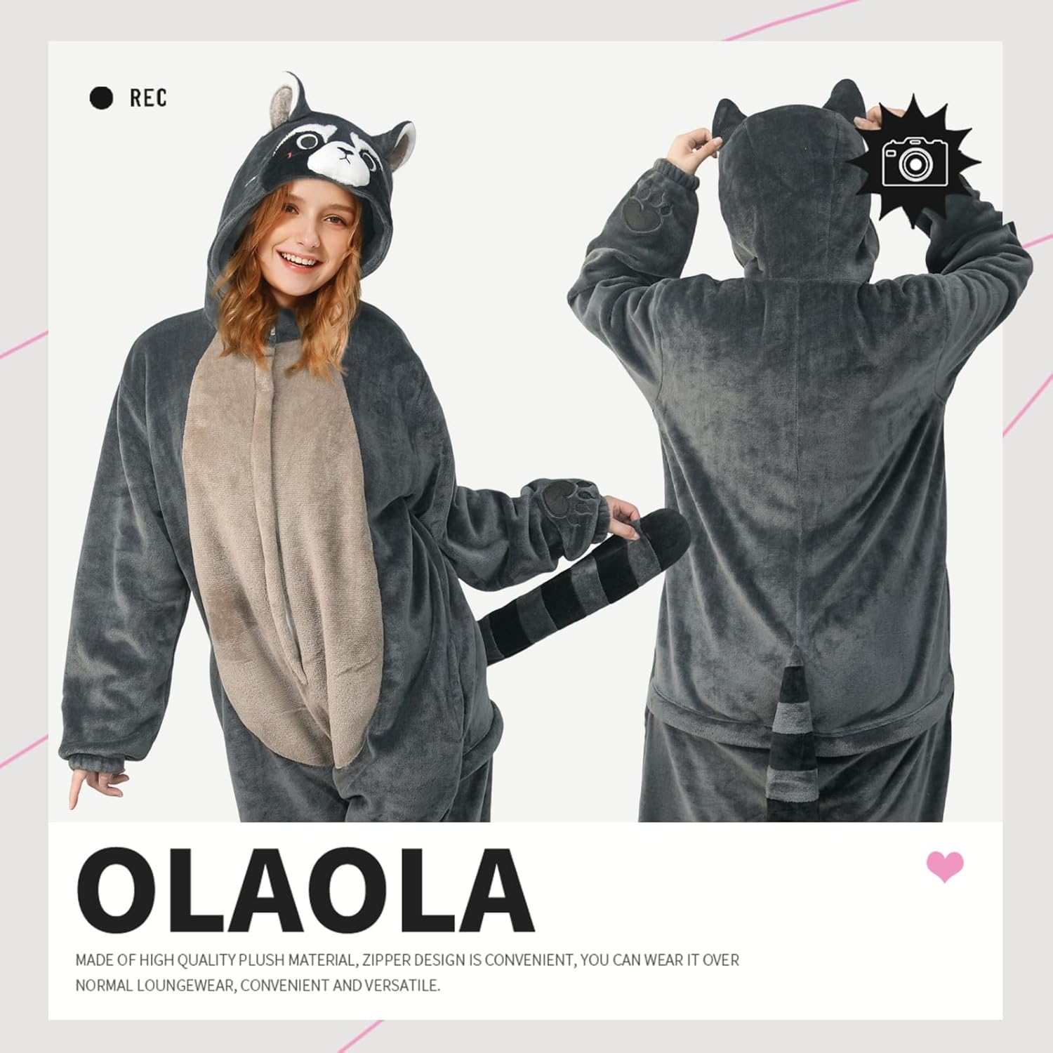 OLAOLA Unisex Adult Plush Raccoon Animals Onesie Pajamas Warm Home One-Piece Sleepwear