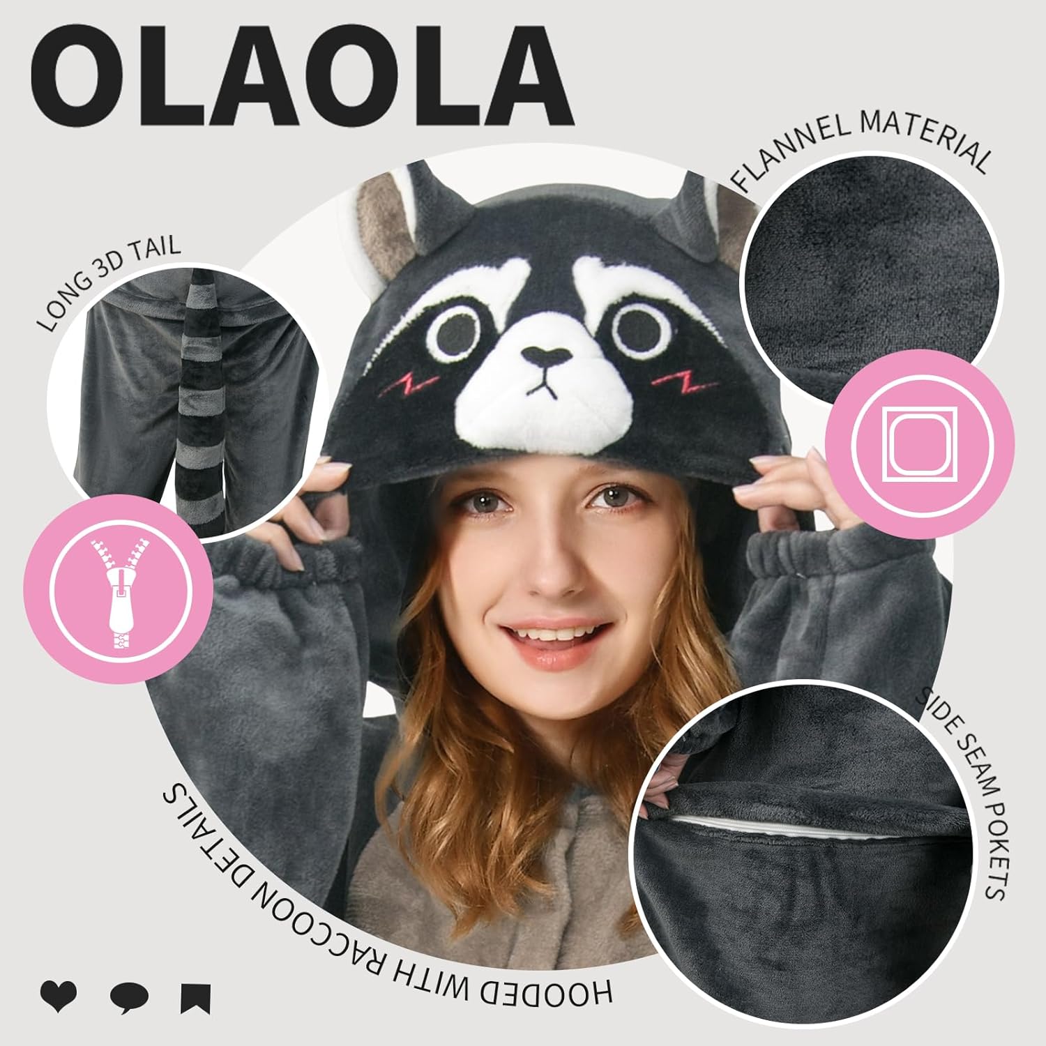 OLAOLA Unisex Adult Plush Raccoon Animals Onesie Pajamas Warm Home One-Piece Sleepwear
