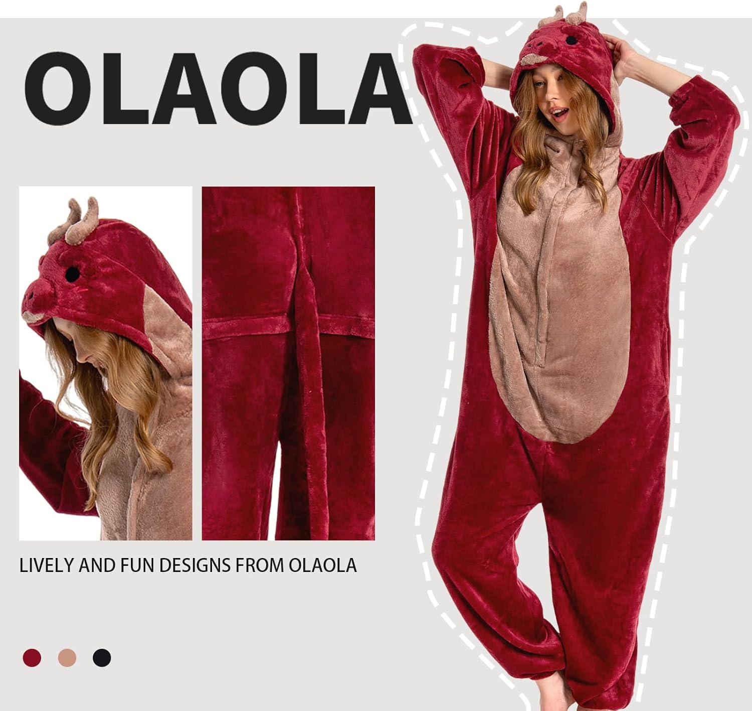OLAOLA Unisex Adult Plush Red Dragon Animals Onesie Pajamas Warm Home One-Piece Sleepwear
