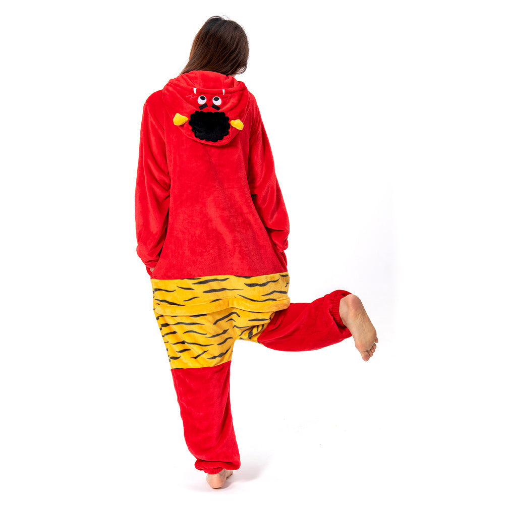 OLAOLA Unisex Adult Plush Red Ogre Festival Onesie Pajamas Warm Home One-Piece Sleepwear