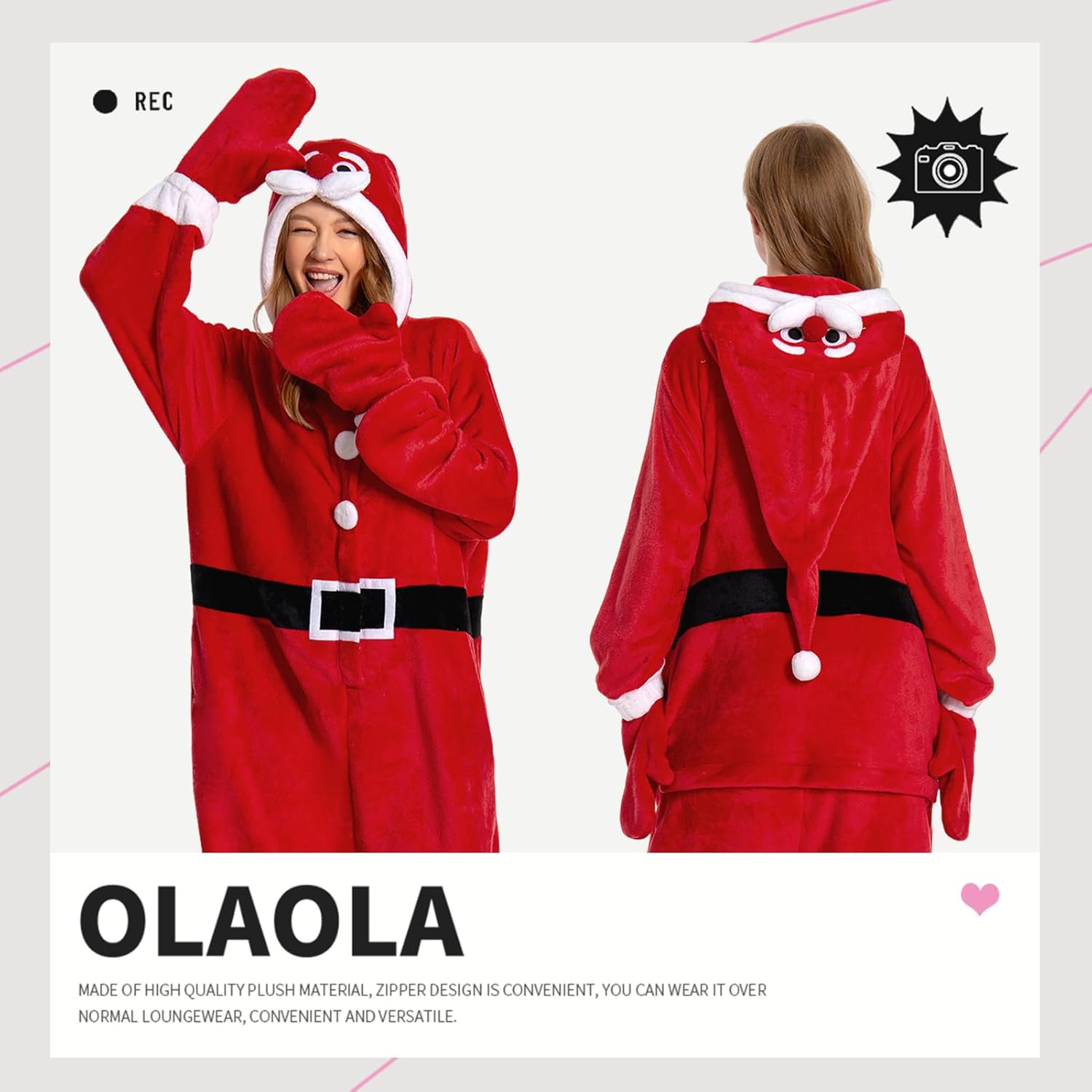 OLAOLA Unisex Adult Plush Santa Claus Onesie Christmas Pajamas Warm Home One-Piece Sleepwear