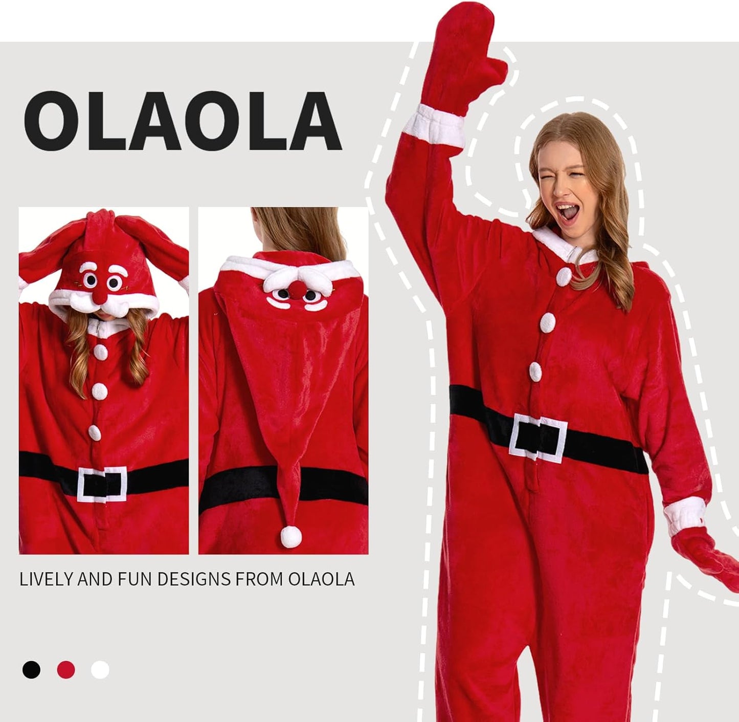OLAOLA Unisex Adult Plush Santa Claus Onesie Christmas Pajamas Warm Home One-Piece Sleepwear
