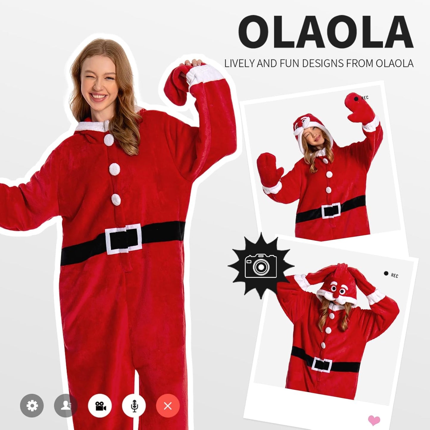 OLAOLA Unisex Adult Plush Santa Claus Onesie Christmas Pajamas Warm Home One-Piece Sleepwear