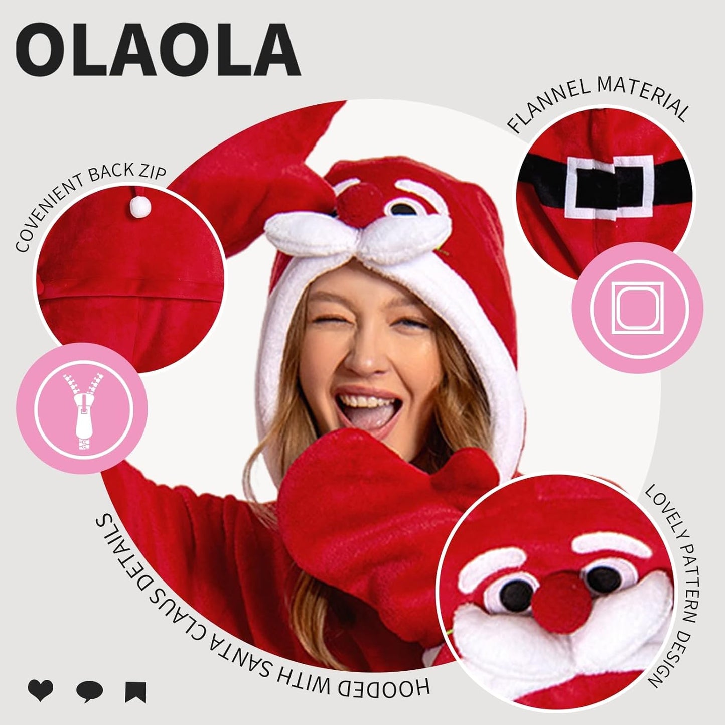 OLAOLA Unisex Adult Plush Santa Claus Onesie Christmas Pajamas Warm Home One-Piece Sleepwear