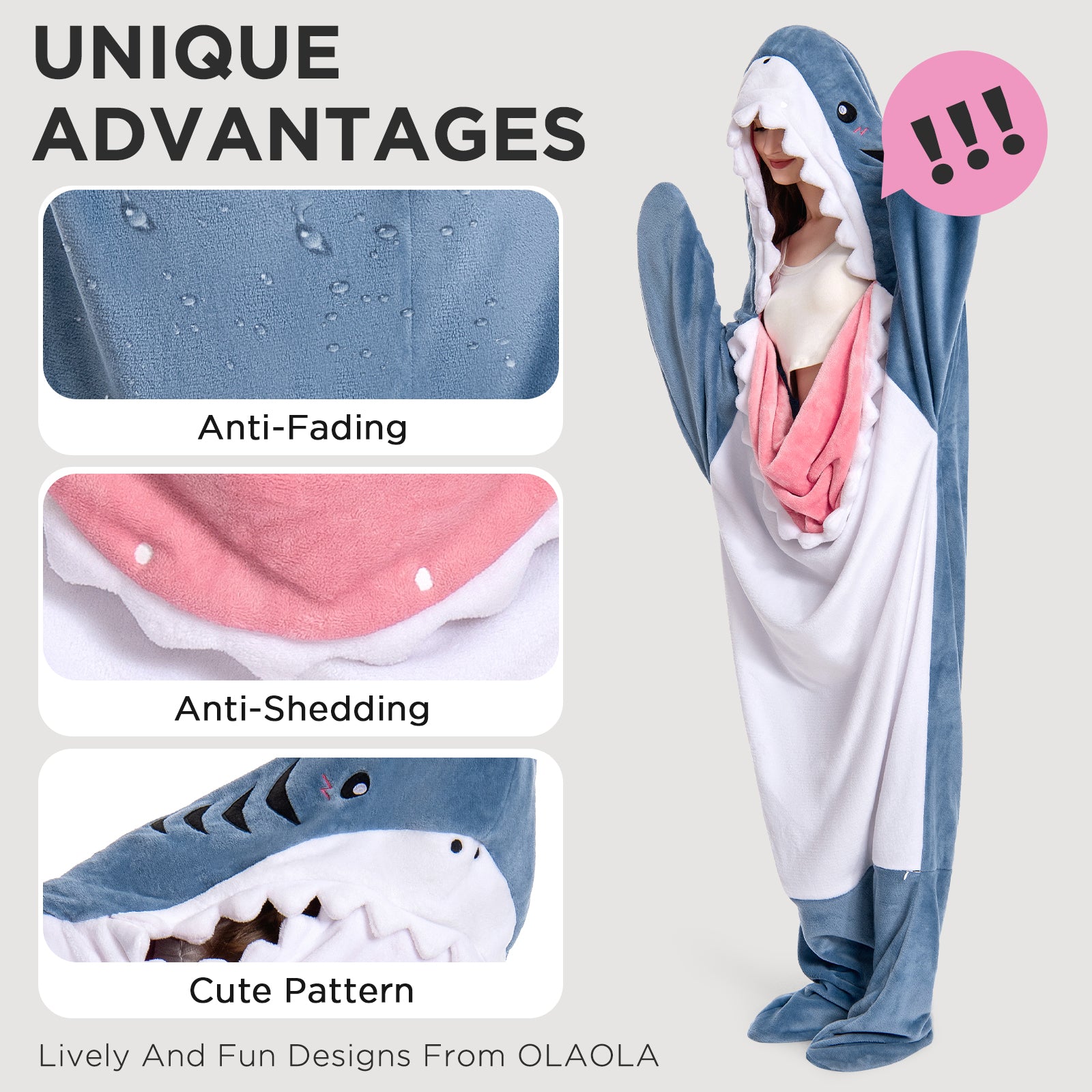 OLAOLA Unisex Adult Plush Shark Blanket Animals Onesie Pajamas Wearable Warm Home One-Piece Sleepwear