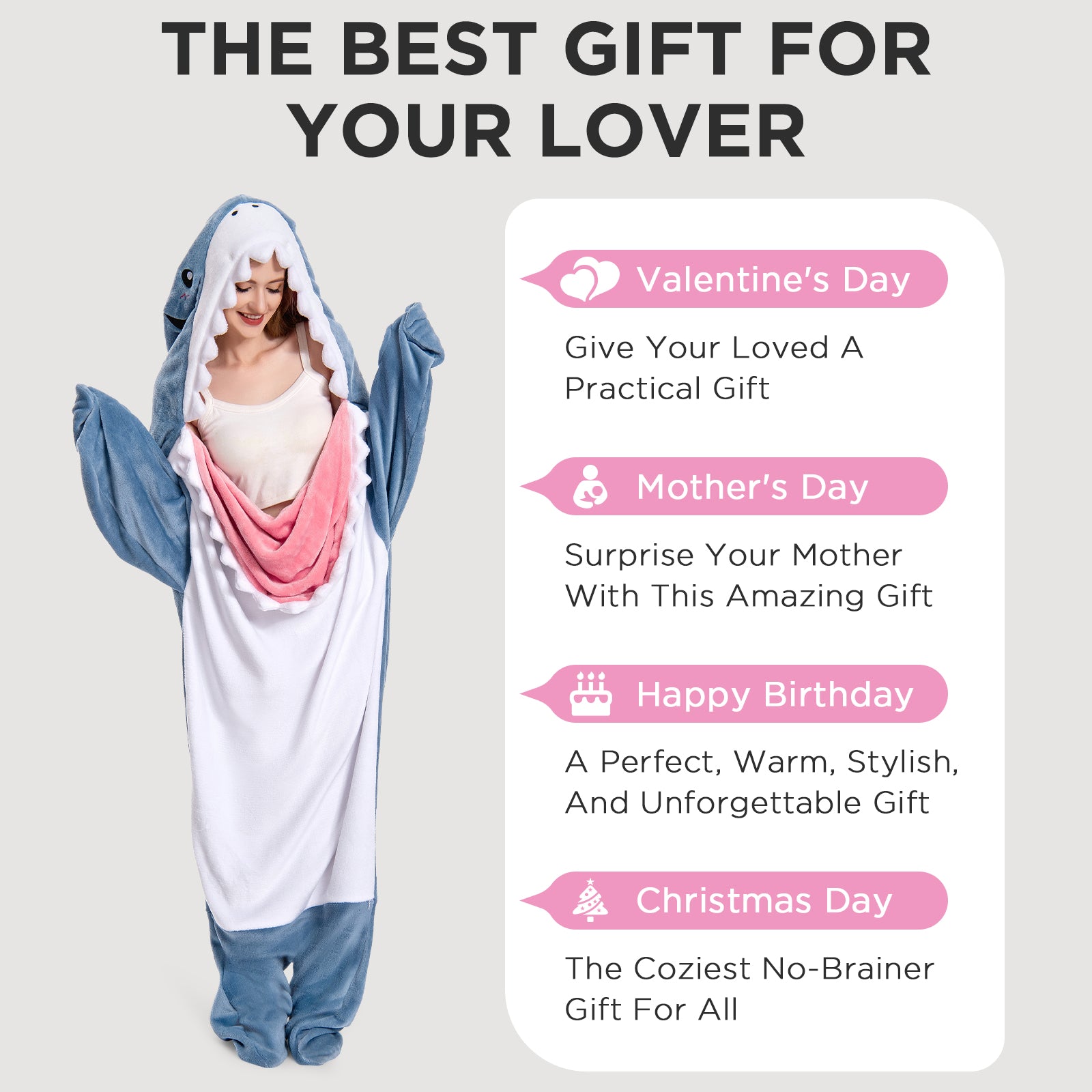 OLAOLA Unisex Adult Plush Shark Blanket Animals Onesie Pajamas Wearable Warm Home One-Piece Sleepwear