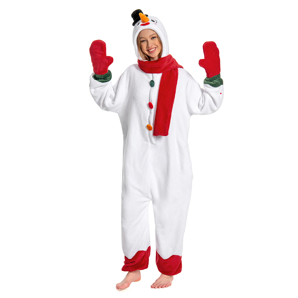 OLAOLA Unisex Adult Plush Snowman Onesie Christmas Pajamas Warm Home One-Piece Sleepwear