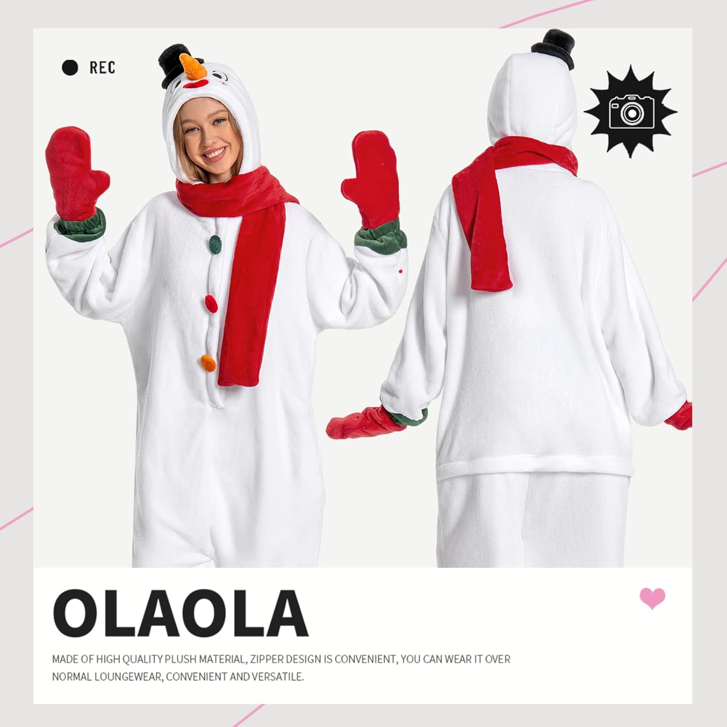 OLAOLA Unisex Adult Plush Snowman Onesie Christmas Pajamas Warm Home One-Piece Sleepwear