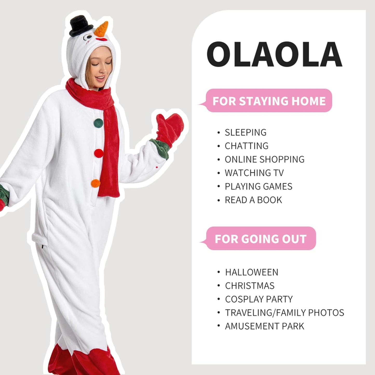 OLAOLA Unisex Adult Plush Snowman Onesie Christmas Pajamas Warm Home One-Piece Sleepwear