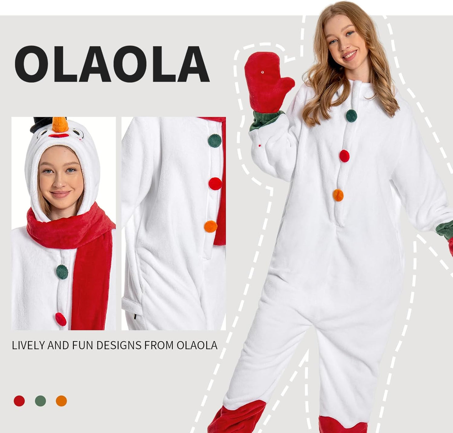 OLAOLA Unisex Adult Plush Snowman Onesie Christmas Pajamas Warm Home One-Piece Sleepwear