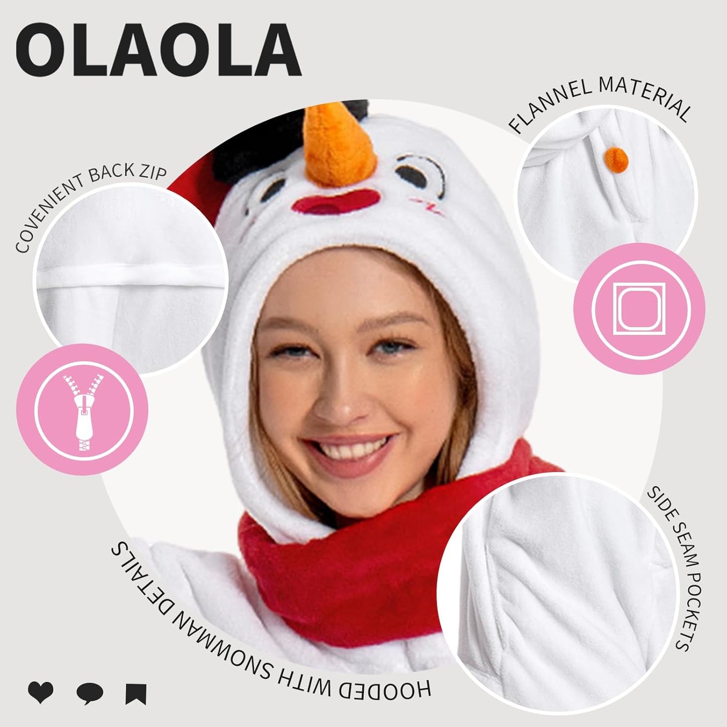 OLAOLA Unisex Adult Plush Snowman Onesie Christmas Pajamas Warm Home One-Piece Sleepwear
