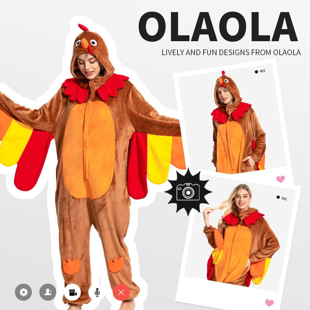 OLAOLA Unisex Adult Plush Turkey Animals Onesie Pajamas Warm Home One-Piece Sleepwear