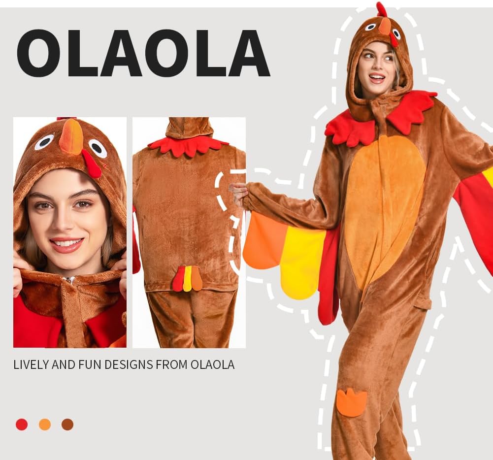 OLAOLA Unisex Adult Plush Turkey Animals Onesie Pajamas Warm Home One-Piece Sleepwear