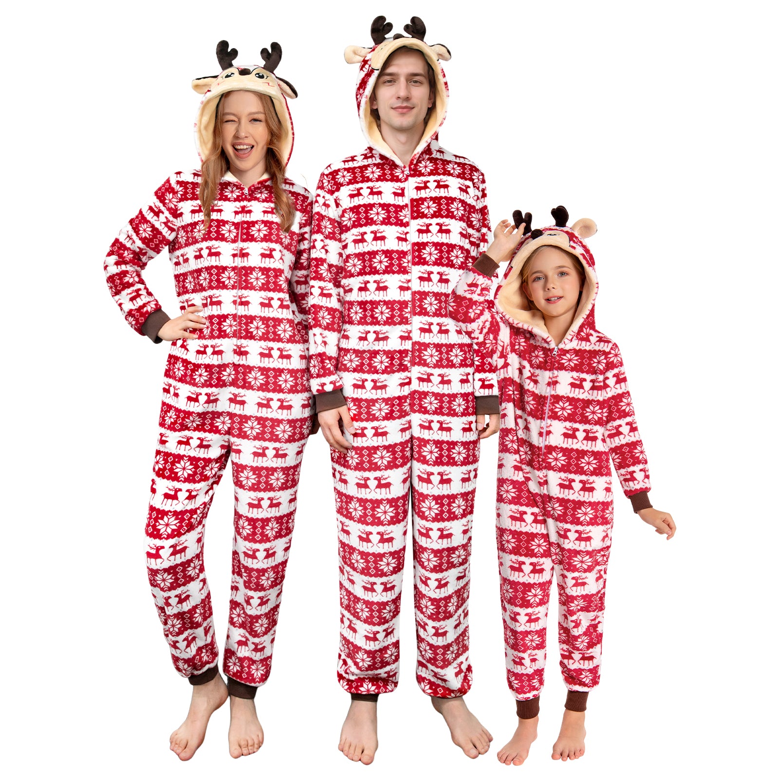 OLAOLA Unisex Adult Printed Christmas Elk Plush Onesie Pajamas Warm Home Sleepwear