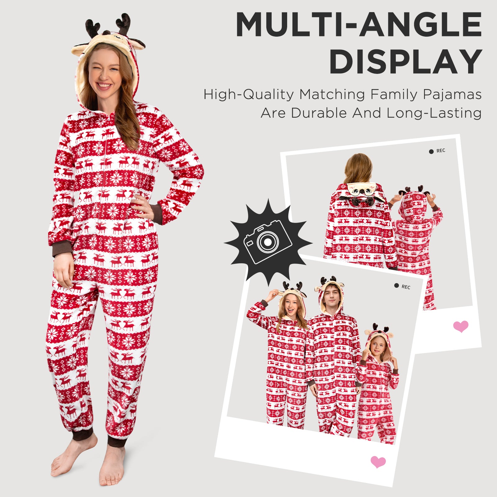 OLAOLA Unisex Adult Printed Christmas Elk Plush Onesie Pajamas Warm Home Sleepwear