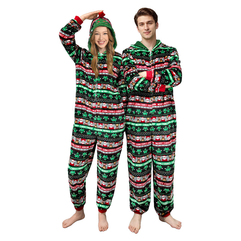 OLAOLA Unisex Adult Printed Green Christmas Tree Plush Onesie Pajamas Warm Home Sleepwear