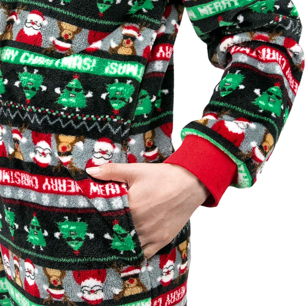 OLAOLA Unisex Adult Printed Green Christmas Tree Plush Onesie Pajamas Warm Home Sleepwear