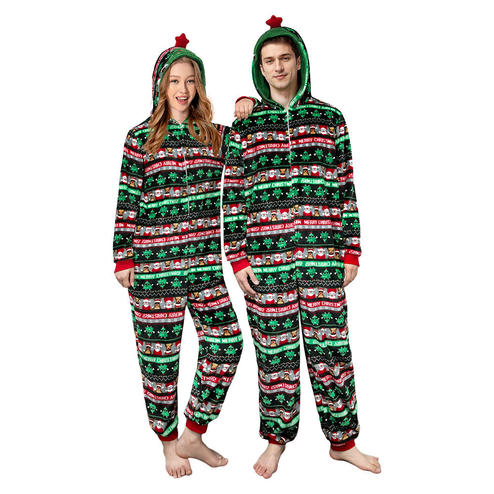 OLAOLA Unisex Adult Printed Green Christmas Tree Plush Onesie Pajamas Warm Home Sleepwear