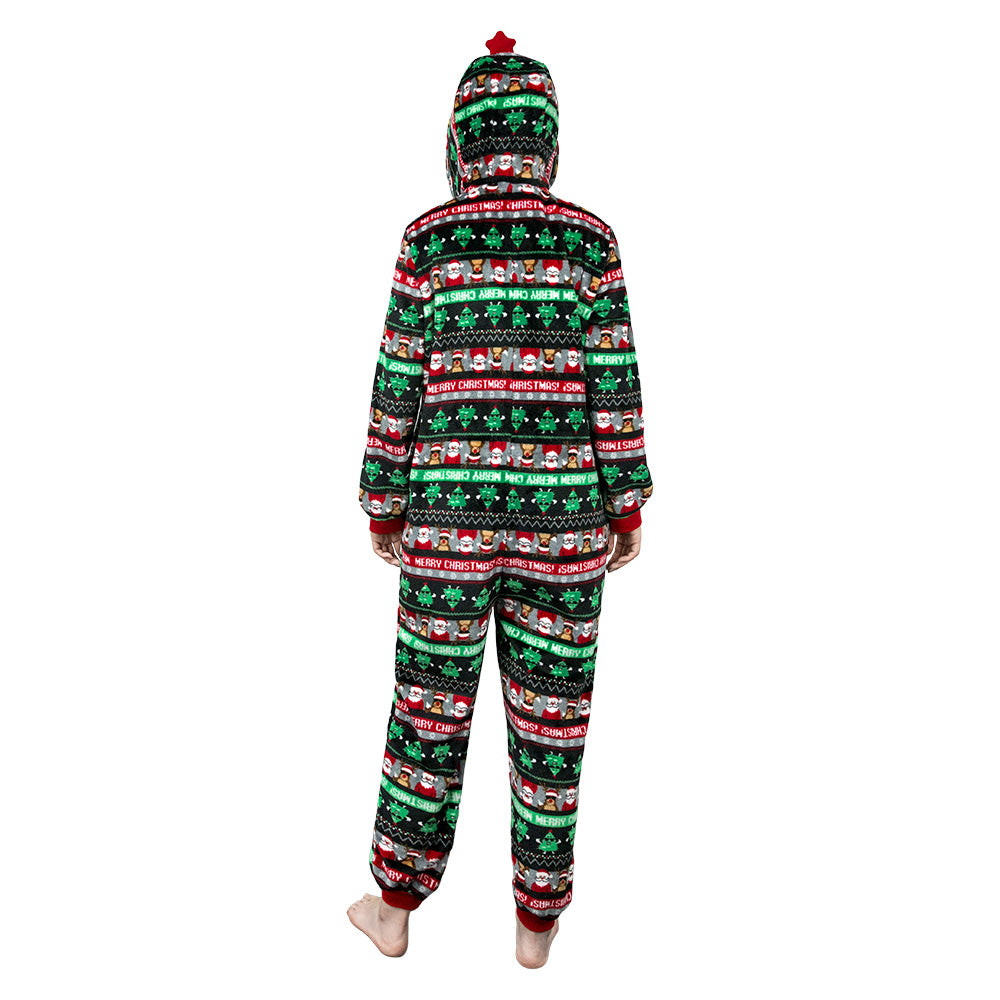 OLAOLA Unisex Adult Printed Green Christmas Tree Plush Onesie Pajamas Warm Home Sleepwear