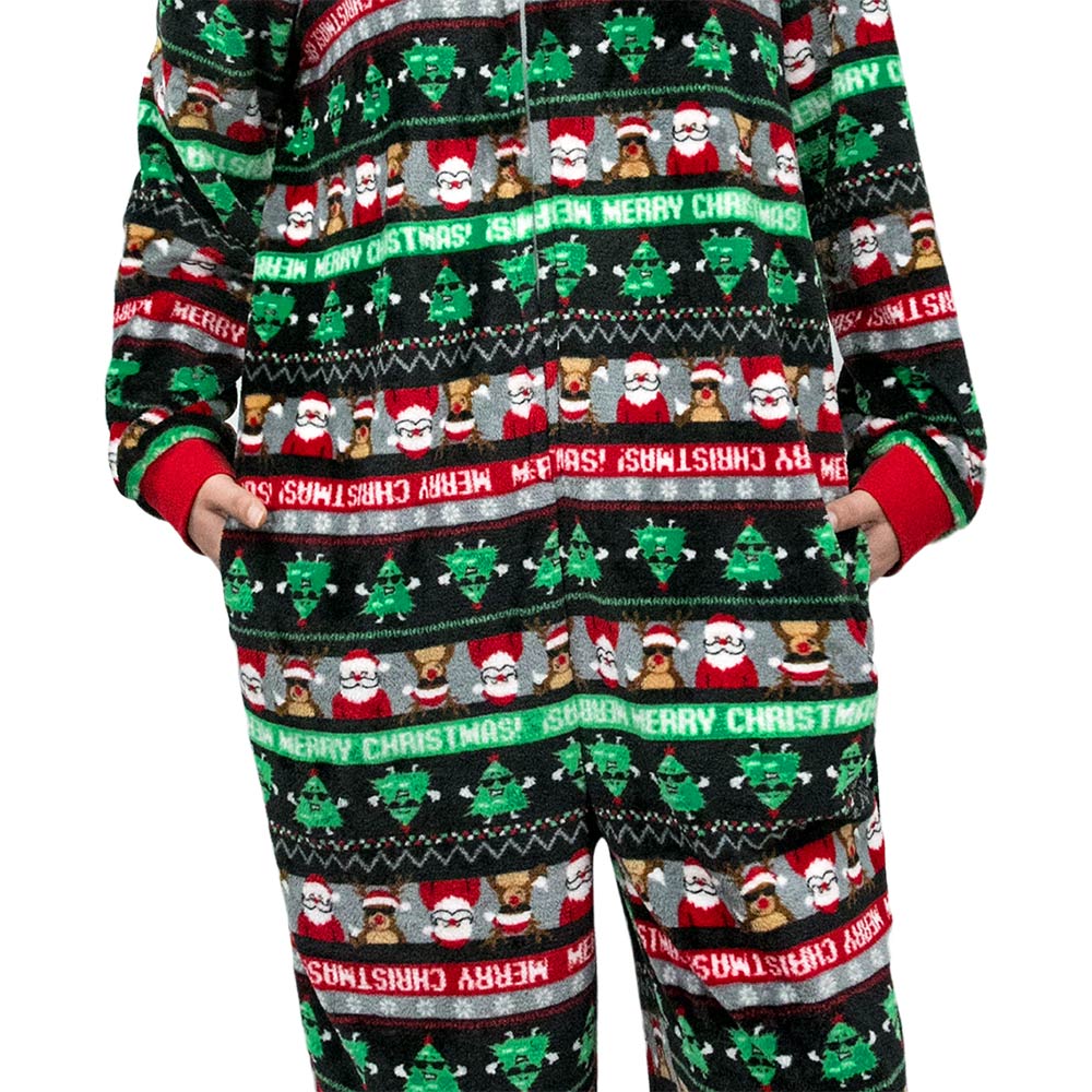 OLAOLA Unisex Adult Printed Green Christmas Tree Plush Onesie Pajamas Warm Home Sleepwear