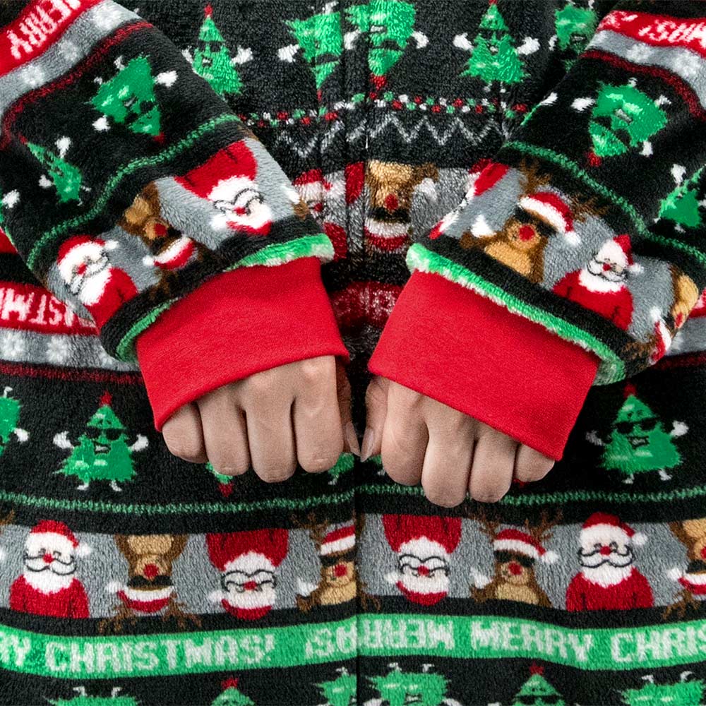 OLAOLA Unisex Adult Printed Green Christmas Tree Plush Onesie Pajamas Warm Home Sleepwear