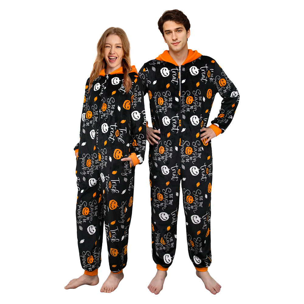 OLAOLA Unisex Adult Printed Pumpkin Plush Food Onesie Pajamas Warm Home One-Piece Sleepwear